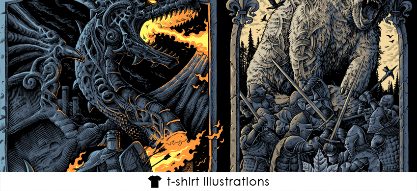 4 ink drawing tshirt illustrations vikings medieval theoretical part