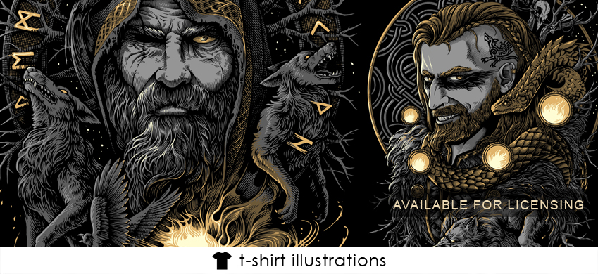 Ink drawing viking tnorse odin allfather loki trickster shirt illustrations available by theoreticalpart
