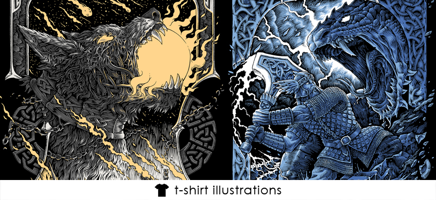 Tshirt design vikings thor norse mythology illustrations theoretical part